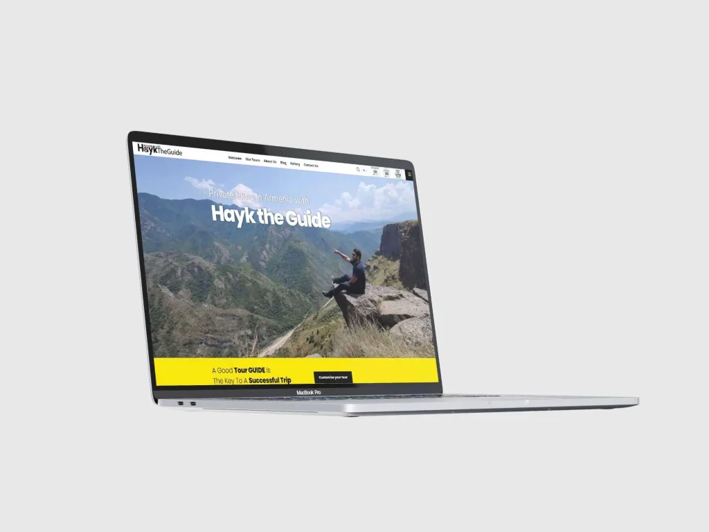 Graffix desktop UX/UI design for ArmeniawithHayk.com – private tours in Armenia with Hayk the Guide, featuring scenic landscapes and customizable travel experiences.